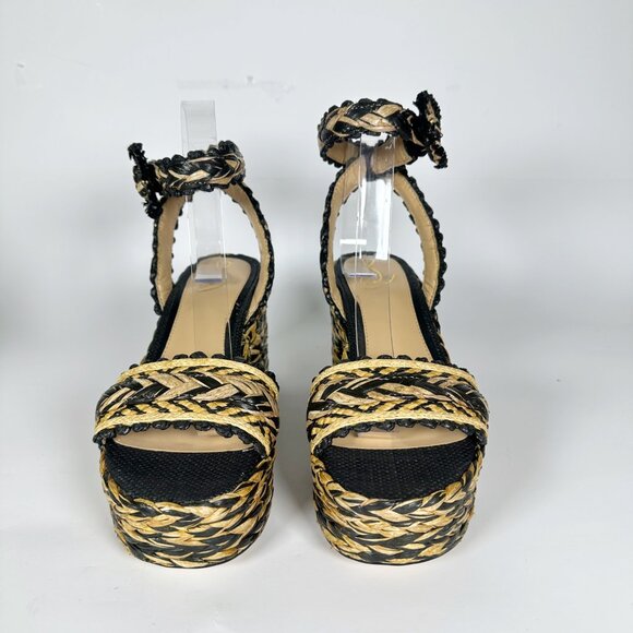 Sam Edelman Black Natural Raffia Lliana sz 7 Woven Platform Sandals Ankle Strap - Picture 9 of 15